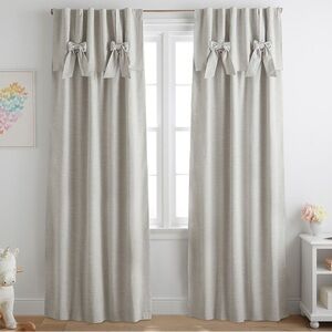 Pottery Barn Kids Evelyn Bow Valance Blackout Panel 44x84 Light Gray set of 2